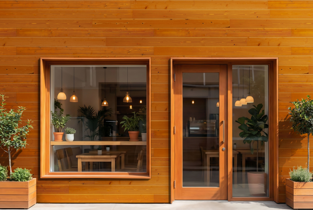 木の温もりと彩りが、建物の個性を引き出す。